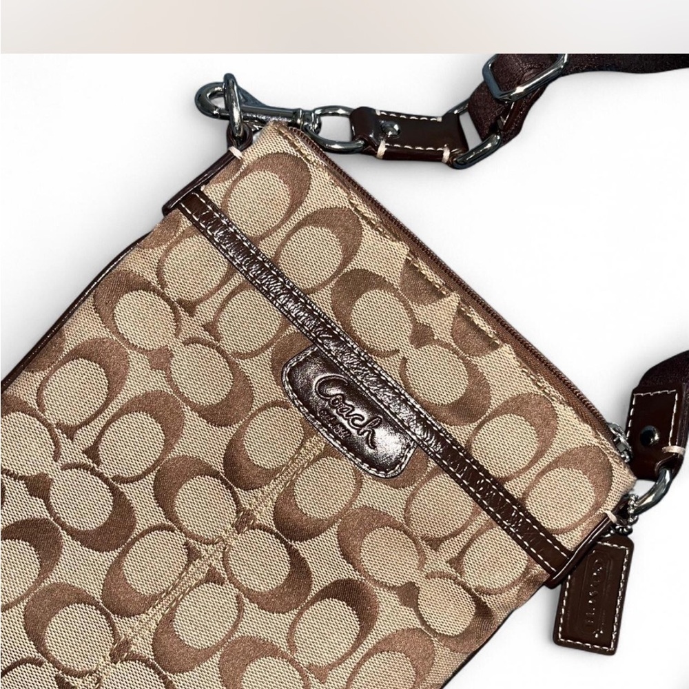Coach Brown and Tan Signature Shoulder Bag